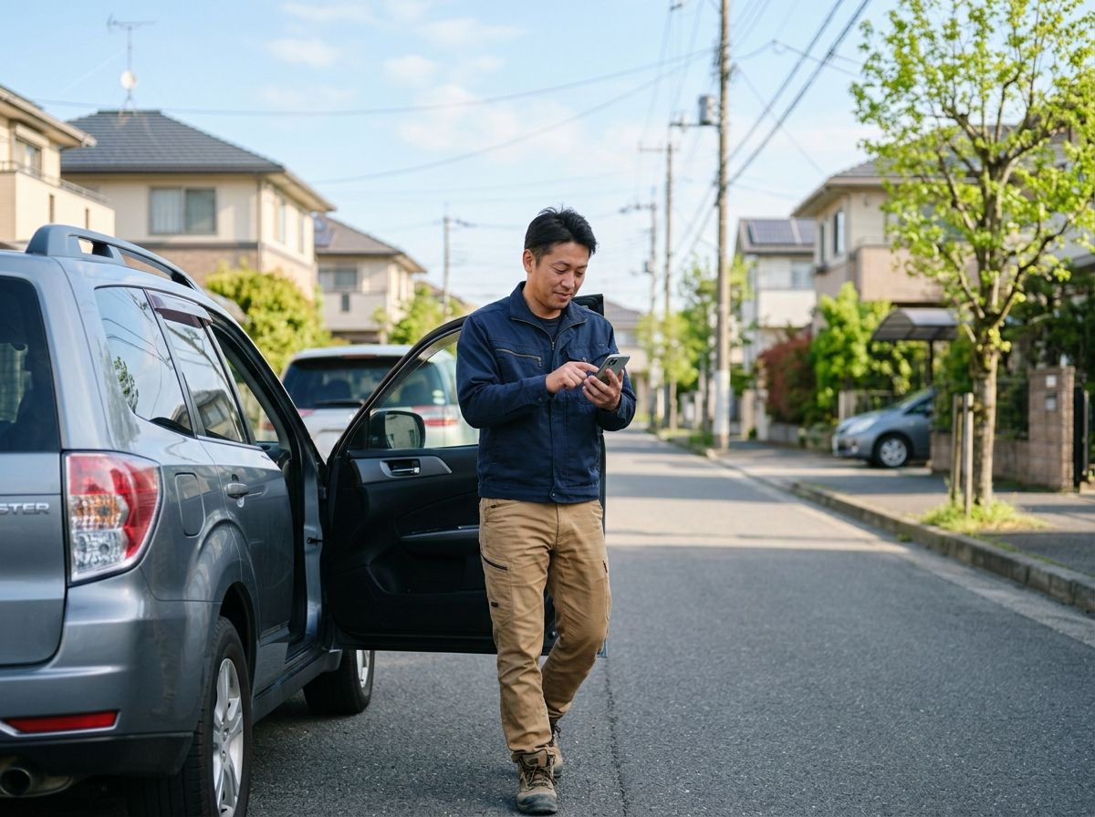 写真: 直行直帰・スマホ打刻の朝(自社撮影想定)